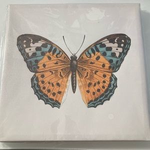 Gold and blue butterfly canvas